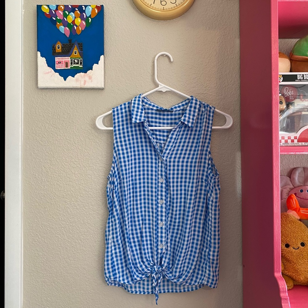 Antibes Blanc Blue Gingham Tie Crop | M